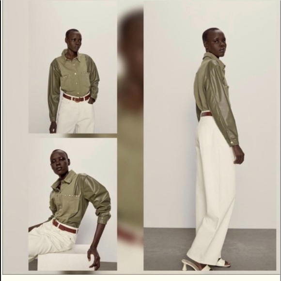 Zara Green XS Contrast Faux Leather Studded Jacket - Picture 2 of 10